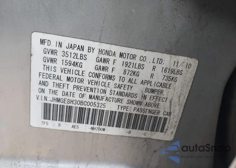 2011 Honda Fit from USA, damaged, VIN JHMGE8H30BC005325